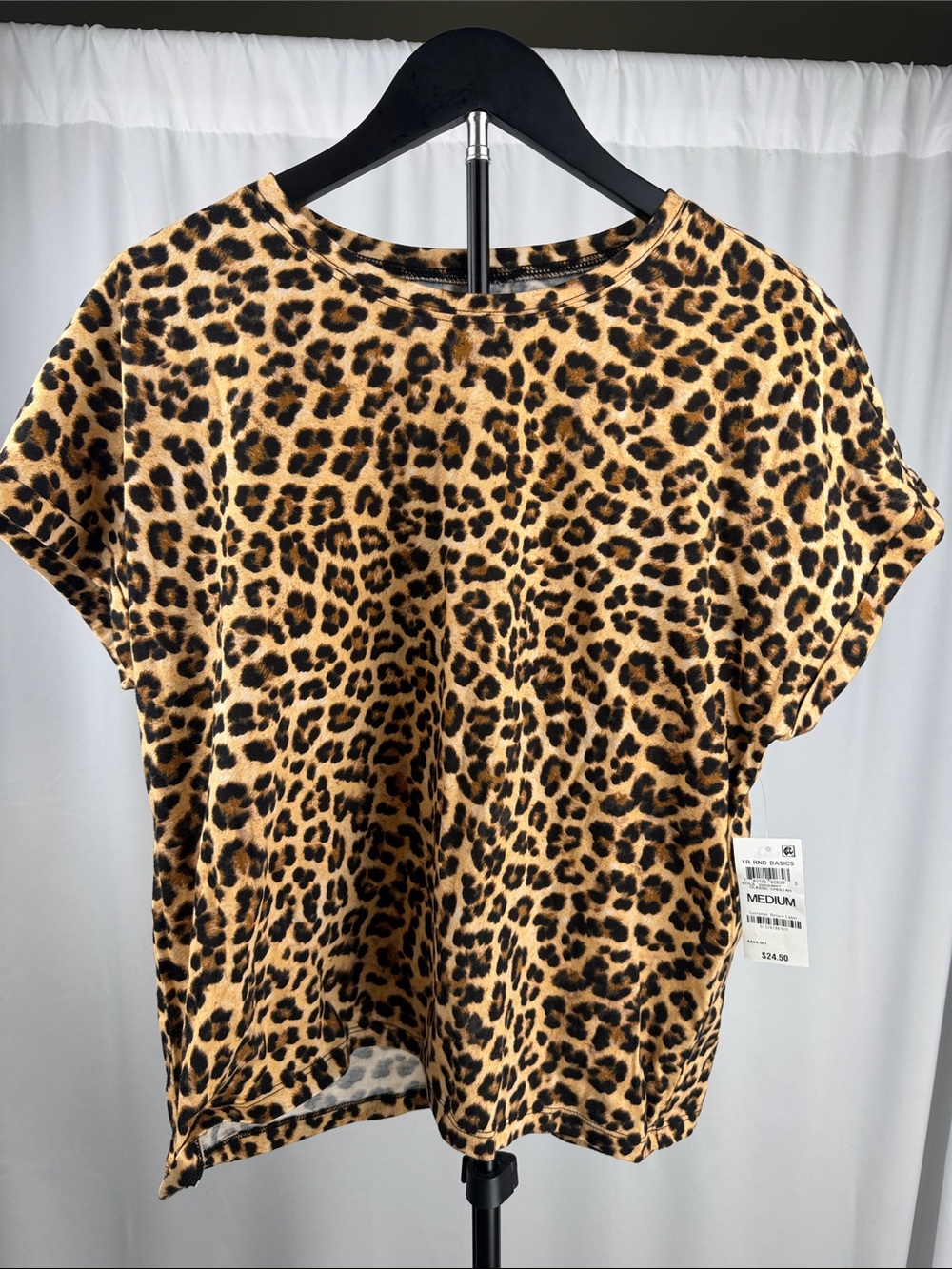 INC International Concepts Leopard Print Short Sleeve Tee - Tan/Black